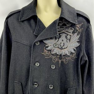 Archaic men’s black wool blend double breasted jacket